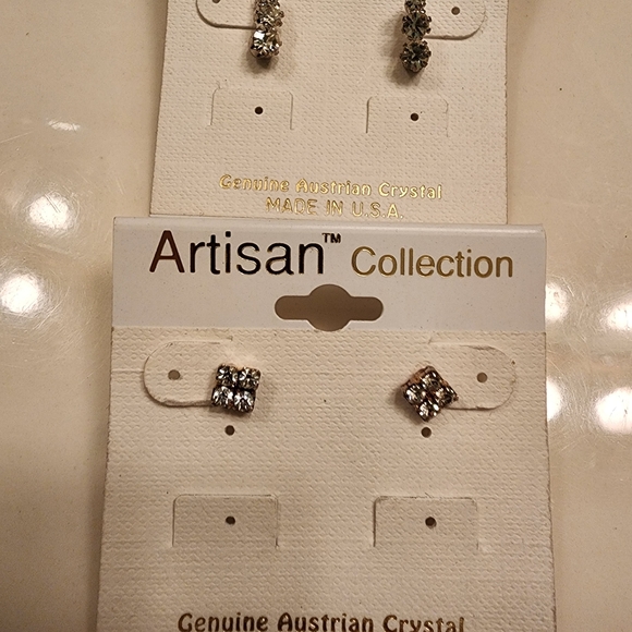 Artisan Collection 2 pair earrings genuine Austrian Crystals silver tone US Made - Picture 6 of 7